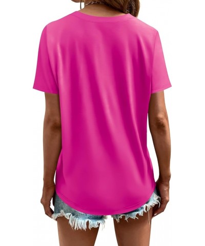 Women's Tops V Neck T Shirts Short Sleeve Tee Solid Color Summer Casual Tunic Tops Blouse Rose Pink $11.99 T-Shirts