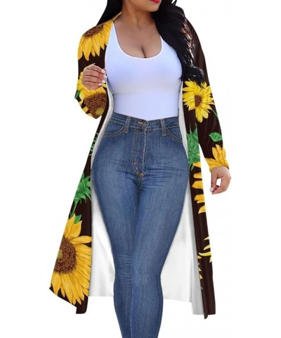 Women Plus Size Long Sleeve Cardigan, All-Season Polyester Cloak, Ladies Loose Casual Resort Wear Blouse Sunflowers Painting ...