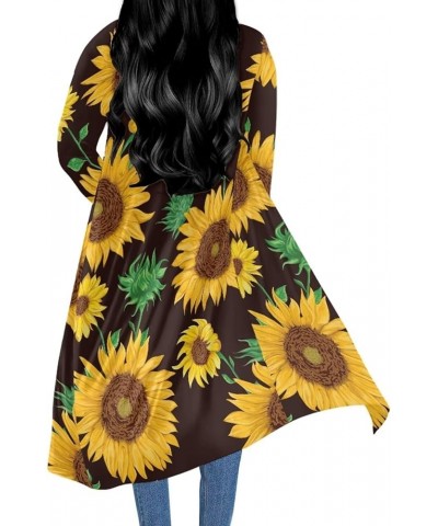 Women Plus Size Long Sleeve Cardigan, All-Season Polyester Cloak, Ladies Loose Casual Resort Wear Blouse Sunflowers Painting ...