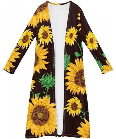 Women Plus Size Long Sleeve Cardigan, All-Season Polyester Cloak, Ladies Loose Casual Resort Wear Blouse Sunflowers Painting ...