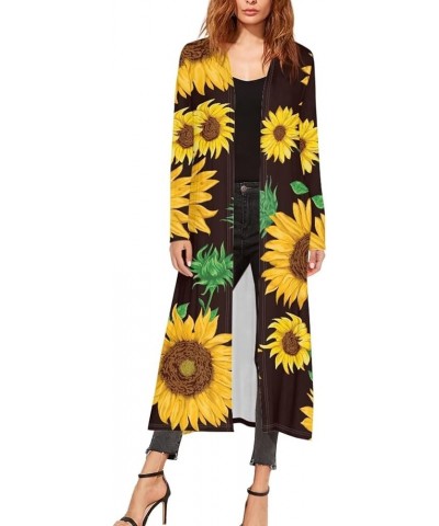 Women Plus Size Long Sleeve Cardigan, All-Season Polyester Cloak, Ladies Loose Casual Resort Wear Blouse Sunflowers Painting ...