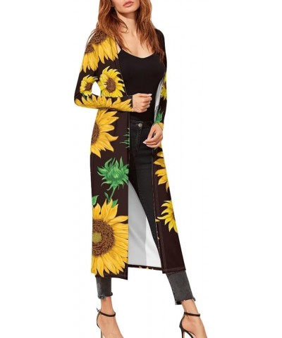 Women Plus Size Long Sleeve Cardigan, All-Season Polyester Cloak, Ladies Loose Casual Resort Wear Blouse Sunflowers Painting ...