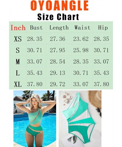 Women's Colorblock Cut Out One Piece Swimsuit Tummy Control One Shoulder High Waist Bathing Suit Green $26.39 Swimsuits