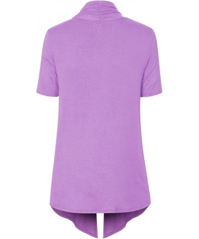 Women's [Made in USA] Solid Jersey Knit Short Sleeve Open Front Draped Cardigan (S-3XL) Lavender $9.95 Sweaters