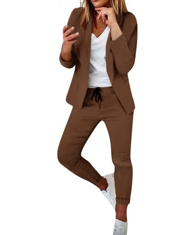 Two Piece Outfit for Women Blazer Suit Lounge Set Casual Office Business Open Front Cardigan Jacket and Pant Sets A1-coffee $...