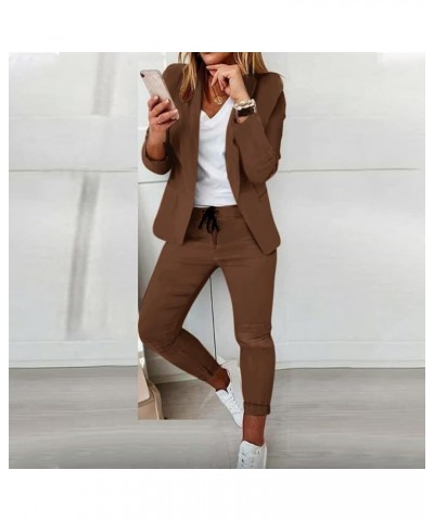 Two Piece Outfit for Women Blazer Suit Lounge Set Casual Office Business Open Front Cardigan Jacket and Pant Sets A1-coffee $...