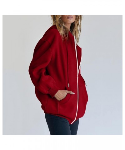 Women's Cute Hoodies Girl Fall Jacket Oversized Sweatshirts Casual Drawstring Zip Up Y2K Hoodie with Pocket Pullover B2-red $...