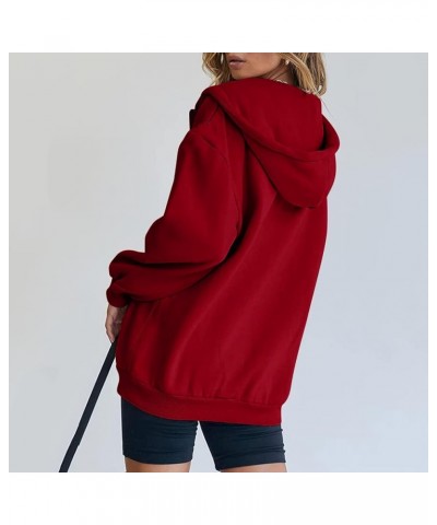 Women's Cute Hoodies Girl Fall Jacket Oversized Sweatshirts Casual Drawstring Zip Up Y2K Hoodie with Pocket Pullover B2-red $...