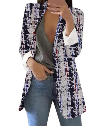 Women's Printed Cardigan Formal Suit Long Sleeve Lapels Business Office Jacket Coat Blouse Warm Coats for Women Grey $9.39 Bl...