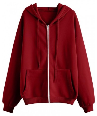 Women's Cute Hoodies Girl Fall Jacket Oversized Sweatshirts Casual Drawstring Zip Up Y2K Hoodie with Pocket Pullover B2-red $...