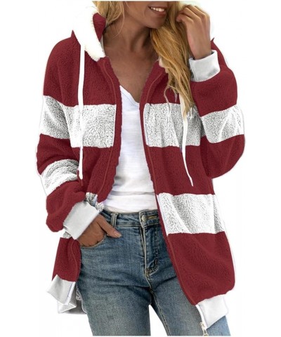 Winter Coats for Women Fuzzy Fleece Jacket Hooded Color Block Patchwork Cardigan Coats Outerwear with Pockets A2-red $7.41 Ja...