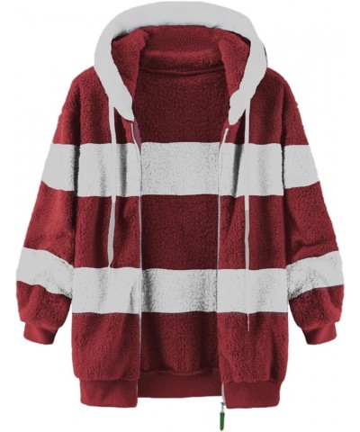 Winter Coats for Women Fuzzy Fleece Jacket Hooded Color Block Patchwork Cardigan Coats Outerwear with Pockets A2-red $7.41 Ja...