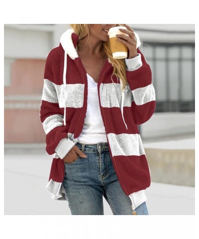 Winter Coats for Women Fuzzy Fleece Jacket Hooded Color Block Patchwork Cardigan Coats Outerwear with Pockets A2-red $7.41 Ja...