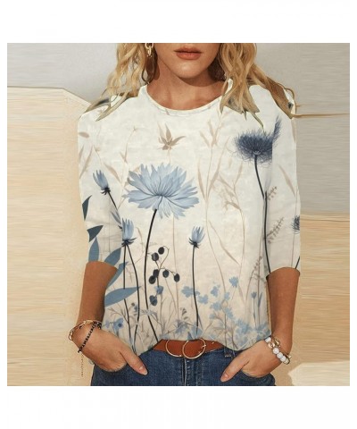 Tops for Women Loose Fit Women Casual Fashion Round Neck Three Quarter Sleeve Flower Womens Long Sleeve Tee Shirt S9a-beige $...