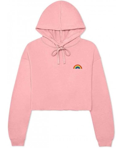 Rainbow Embroidered Fleece Cropped Hoodie Cold Fall Winter Women Pink $28.50 Jackets