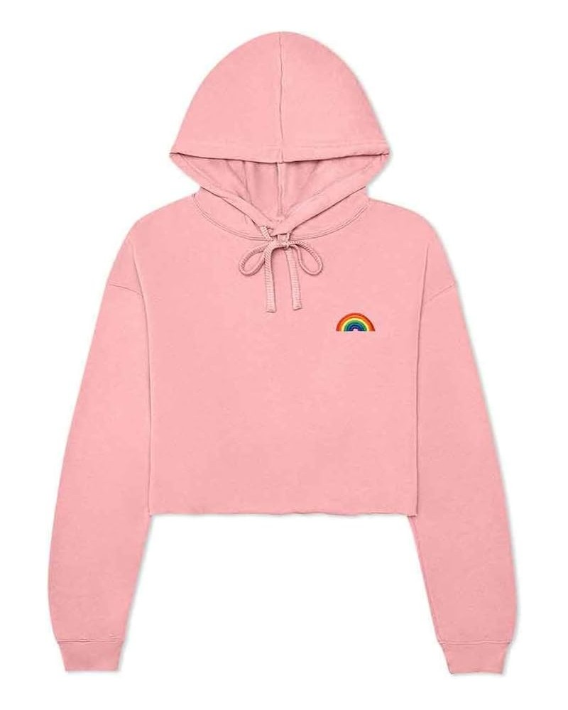 Rainbow Embroidered Fleece Cropped Hoodie Cold Fall Winter Women Pink $28.50 Jackets