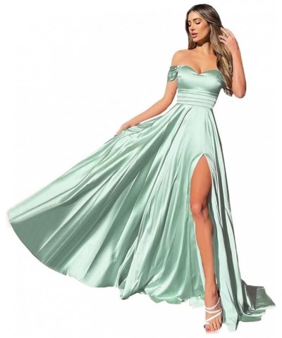 Off Shoulder Prom Dresses with Slit Long Silk Satin Formal Dresses for Women A-Line Pleated Party Gowns YJY79 Mint $38.73 Dre...