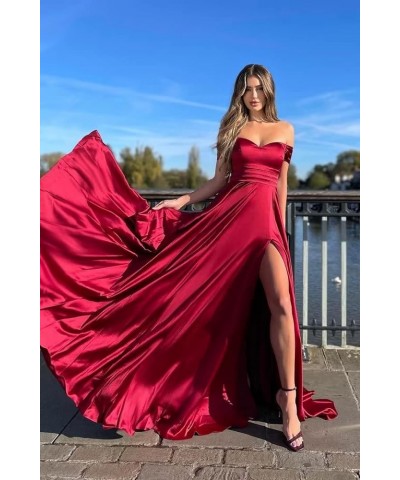 Off Shoulder Prom Dresses with Slit Long Silk Satin Formal Dresses for Women A-Line Pleated Party Gowns YJY79 Mint $38.73 Dre...