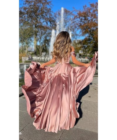 Off Shoulder Prom Dresses with Slit Long Silk Satin Formal Dresses for Women A-Line Pleated Party Gowns YJY79 Mint $38.73 Dre...