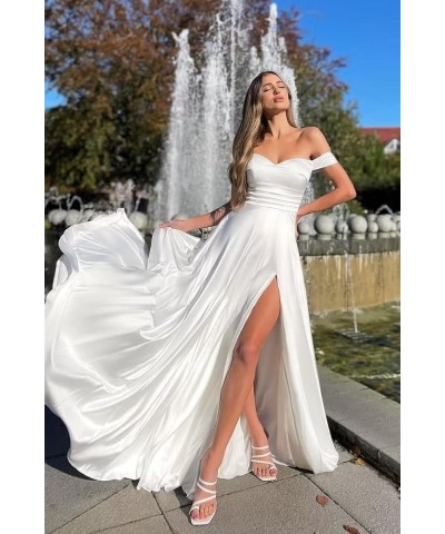 Off Shoulder Prom Dresses with Slit Long Silk Satin Formal Dresses for Women A-Line Pleated Party Gowns YJY79 Mint $38.73 Dre...