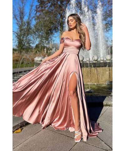 Off Shoulder Prom Dresses with Slit Long Silk Satin Formal Dresses for Women A-Line Pleated Party Gowns YJY79 Mint $38.73 Dre...