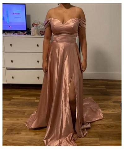 Off Shoulder Prom Dresses with Slit Long Silk Satin Formal Dresses for Women A-Line Pleated Party Gowns YJY79 Mint $38.73 Dre...