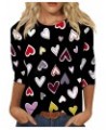 Valentine's Day Women's Tops Crewneck Casual 3/4 Length Sleeve Tshirt Love Heart Printed Loose Fit Blouse Tops 05-multicolor ...