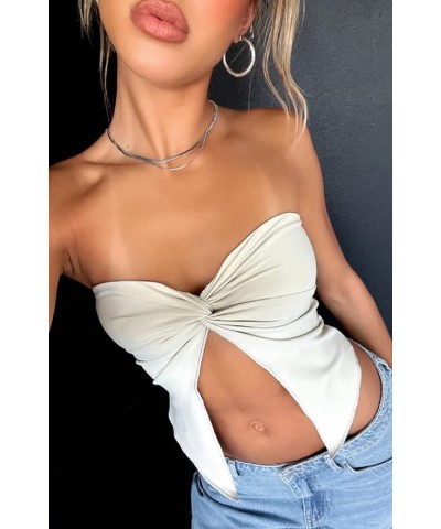 Y2K Sleeveless Tube Top Off Shoulder Strapless Satin Bandage Tank Top Knitted Backless Basic Camis Party Wear A-apricot $6.95...