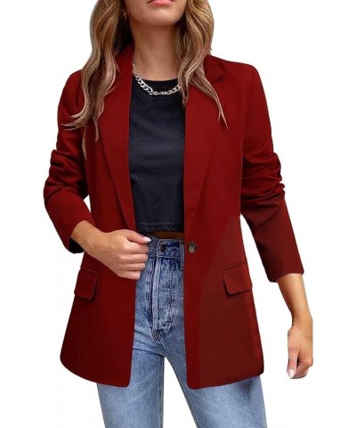 Blazers for Women Business Casual Button Work Office Jackets Blazer Open Front Long Sleeve Lapel Jacket Outfit 02 Wine $11.51...