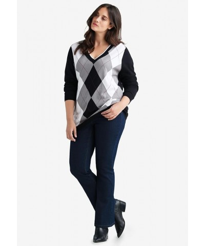 Women's Plus Size V-Neck Argyle Sweater Pullover - S, Black Gunmetal X-Large Plus Slate Hot Pink $24.61 Sweaters