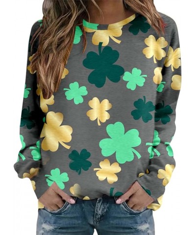 Womens St. Patrick's Day Clover Printed Hoodies Irish Shamrock Green Sweatshirt Long Sleeve Round Neck Pullover Tops Navy 1 $...