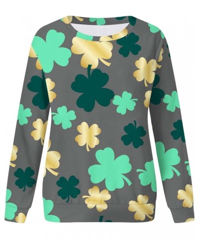 Womens St. Patrick's Day Clover Printed Hoodies Irish Shamrock Green Sweatshirt Long Sleeve Round Neck Pullover Tops Navy 1 $...