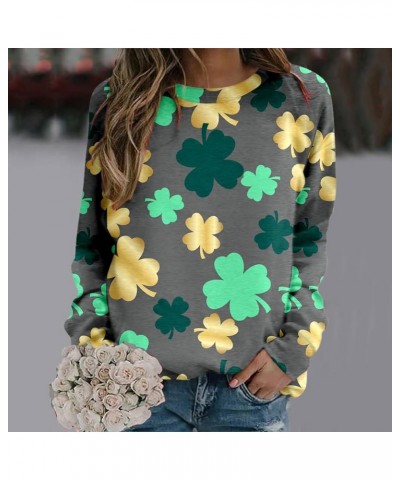 Womens St. Patrick's Day Clover Printed Hoodies Irish Shamrock Green Sweatshirt Long Sleeve Round Neck Pullover Tops Navy 1 $...